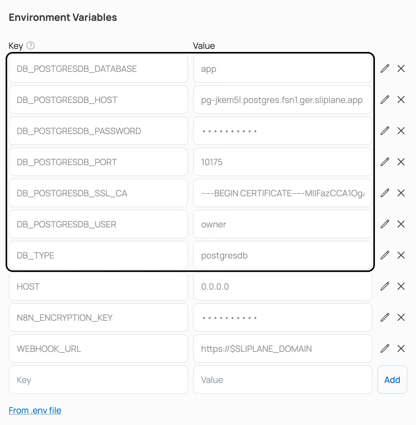 n8n environment variables on Sliplane